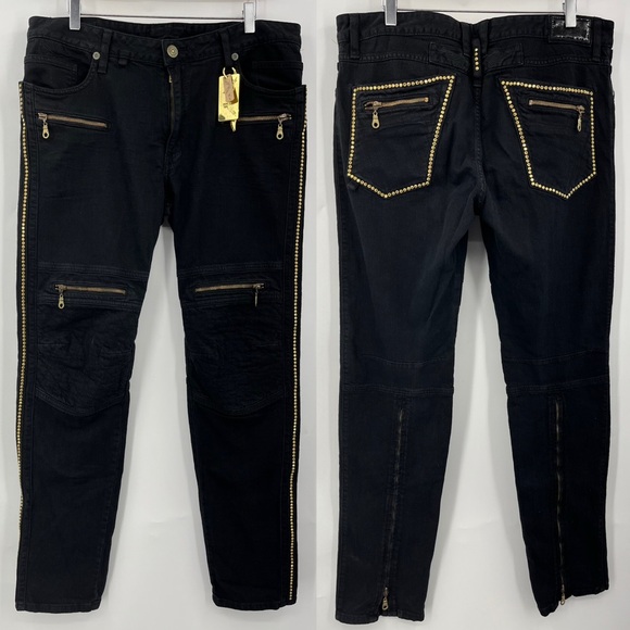 Robin's Jeans 36x34 Rare loaded Mens Black 0254 Gold Embellished Racer crystal - Picture 1 of 16